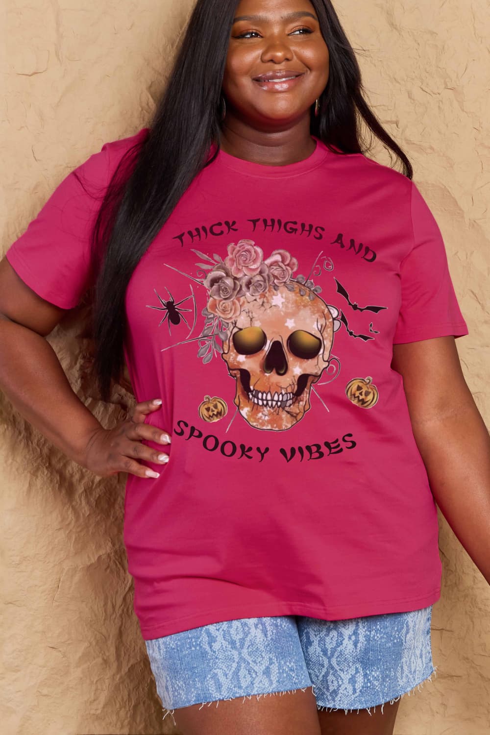 Simply Love Graphic T-shirts Deep Rose / S Full Size THICK THIGHS AND SPOOKY VIBES Graphic Cotton T-Shirt