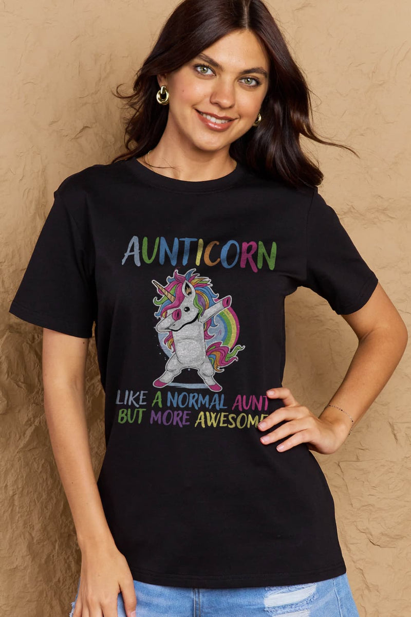 Simply Love Graphic T-shirts Full Size AUNTICORN LIKE A NORMAL AUNT BUT MORE AWESOME Graphic Cotton Tee
