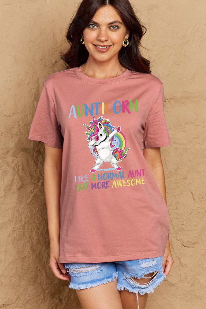 Simply Love Graphic T-shirts Full Size AUNTICORN LIKE A NORMAL AUNT BUT MORE AWESOME Graphic Cotton Tee