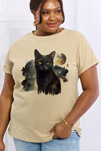 Full Size Black Cat Graphic Cotton Tee