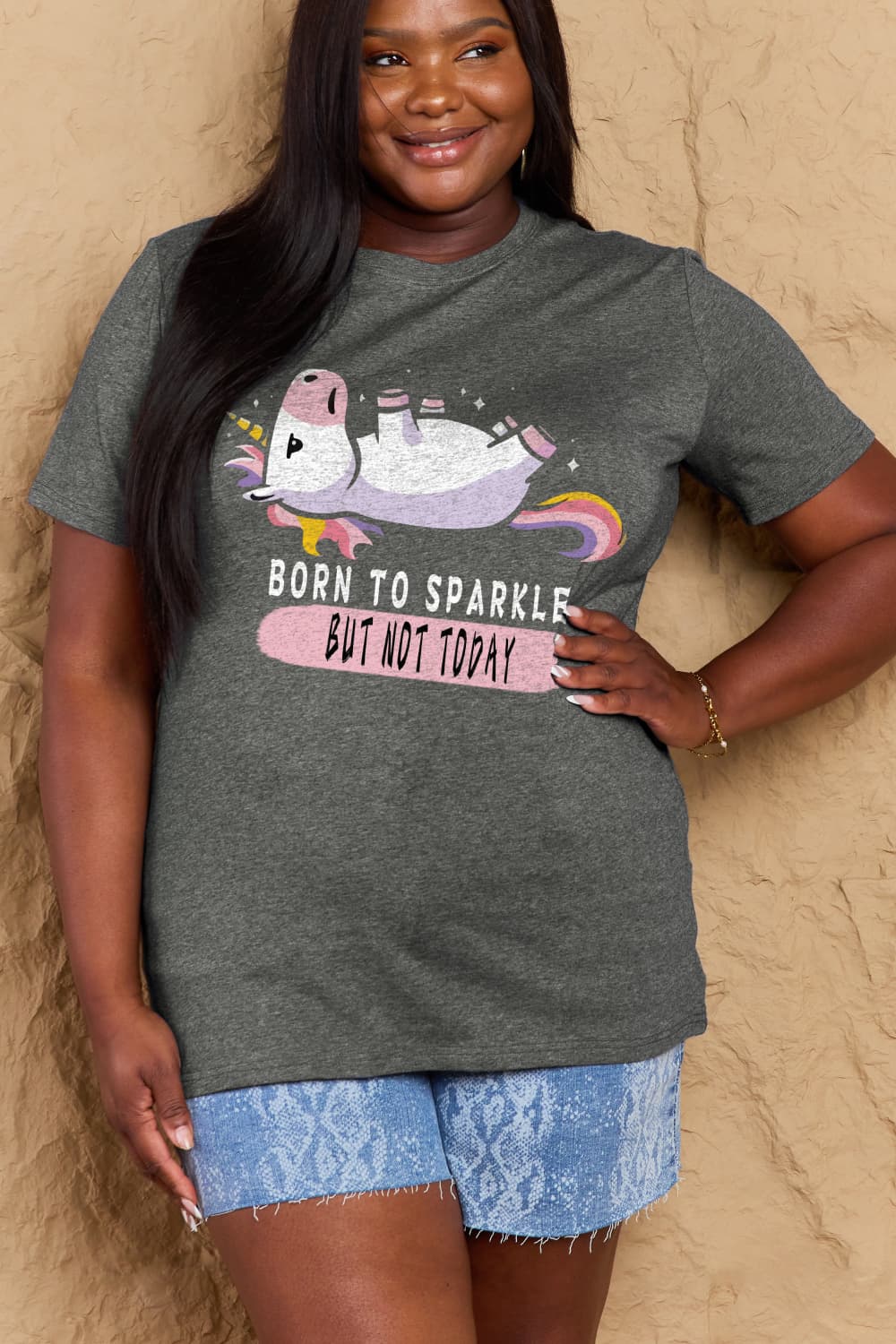 Full Size BORN TO SPARKLE BUT NOT TODAY Graphic Cotton Tee