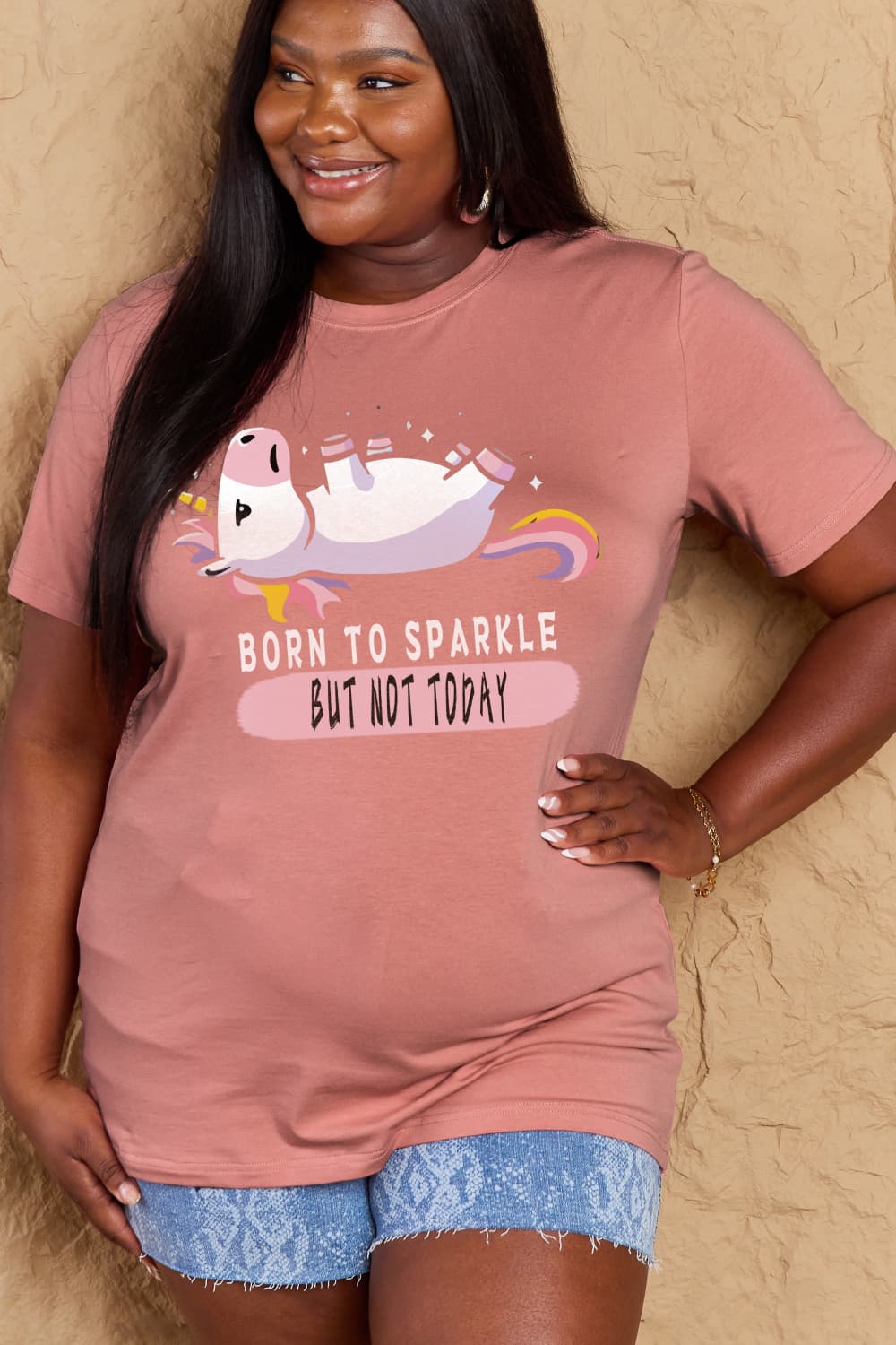 Full Size BORN TO SPARKLE BUT NOT TODAY Graphic Cotton Tee
