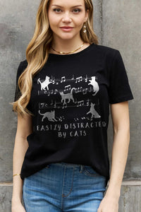 Full Size EASILY DISTRACTED BY CATS Graphic Cotton Tee