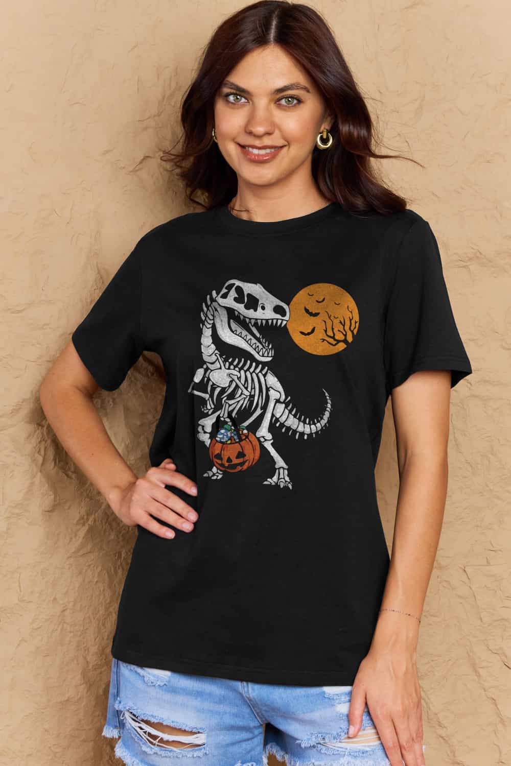 Full Size Dinosaur Skeleton Graphic Cotton T-Shirt