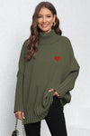 Trendsi Army Green / One Size Turtle Neck Long Sleeve Ribbed Sweater