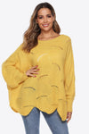 Trendsi Banana Yellow / S Round Neck Long Sleeve Openwork Sweater