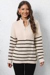 Trendsi Beige / One Size Mock Neck Long Sleeve Zip-Up Sweater