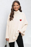 Trendsi Beige / One Size Turtle Neck Long Sleeve Ribbed Sweater