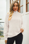 Trendsi Beige / S Cable-Knit Turtle Neck Long Sleeve Sweater