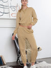 Trendsi Beige / S Round Neck Long Sleeve Cropped Top and Pants Set