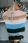 Trendsi Black Forest / One Size Color Block Boat Neck Dropped Shoulder Sweater