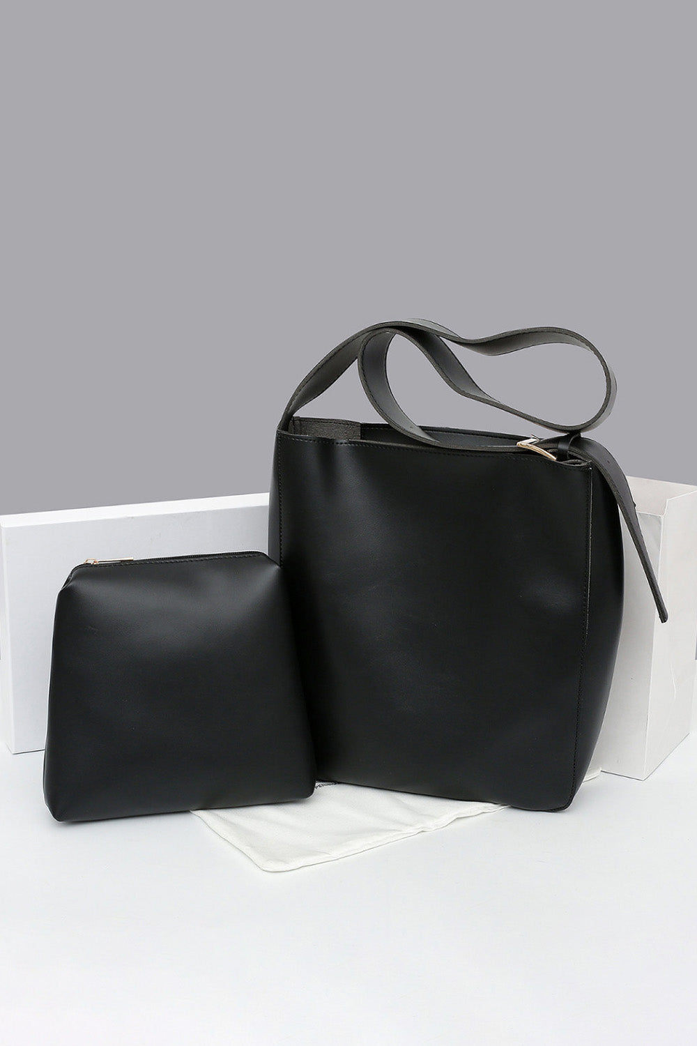 Trendsi Black / One Size Baeful 2-Piece PU Leather Tote Bag Set