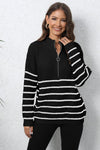 Trendsi Black / One Size Mock Neck Long Sleeve Zip-Up Sweater