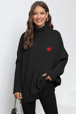Trendsi Black / One Size Turtle Neck Long Sleeve Ribbed Sweater