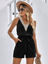Trendsi Black / S Contrast Belted Sleeveless Romper with Pockets