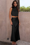 Trendsi Black / S Cropped Turtle Neck Tank Top and Maxi Skirt Set