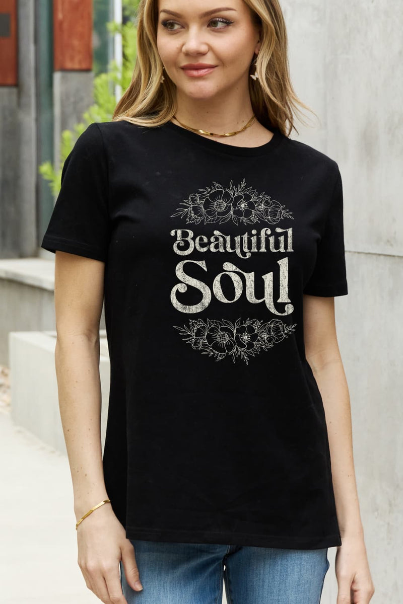 Trendsi Black / S Simply Love Full Size BEAUTIFUL SOUL Graphic Cotton Tee