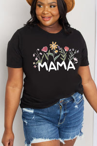 Full Size MAMA Flower Graphic Cotton Tee