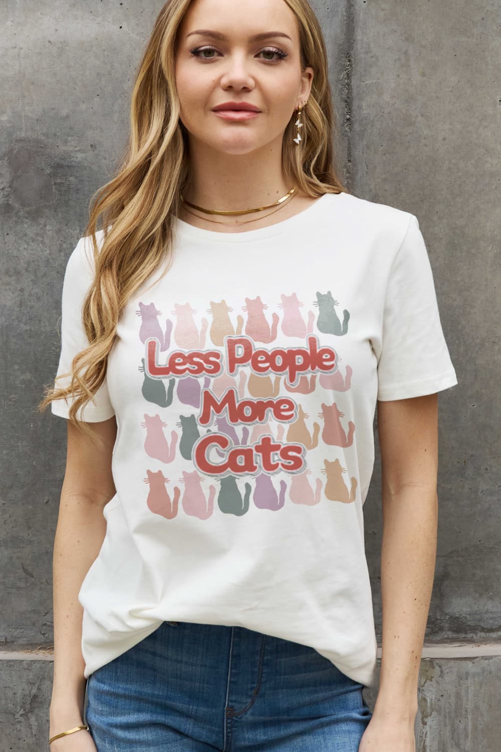 Trendsi Bleach / S Simply Love Full Size LESS PEOPLE MORE CATS Graphic Cotton Tee