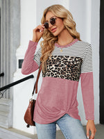 Trendsi Blush Pink / S Color Block Round Neck Long Sleeve Blouse