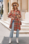 Trendsi Brick Red / S Plaid Collared Neck Long Sleeve Shirt