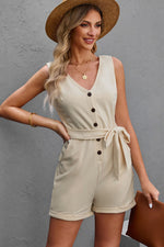 Trendsi Button Front Belted Sleeveless Romper