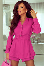 Trendsi Buttoned Notched Neck Long Sleeve Romper