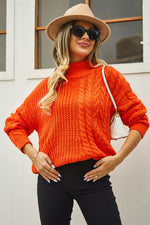 Trendsi Cable-Knit Turtle Neck Long Sleeve Sweater