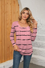 Trendsi Carnation Pink / S Printed Square Neck Long Sleeve Blouse