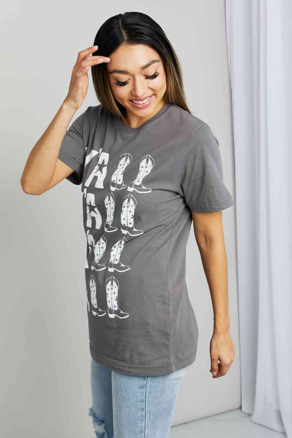 Trendsi Charcoal / S mineB Full Size Y'ALL Cowboy Boots Graphic Tee