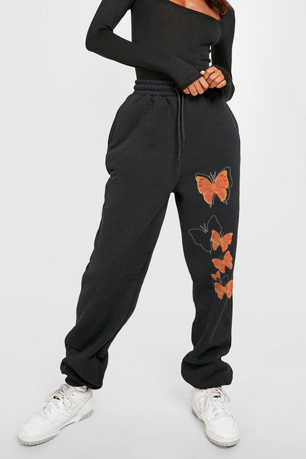 Trendsi Charcoal / S Simply Love Full Size Butterfly Graphic Sweatpants