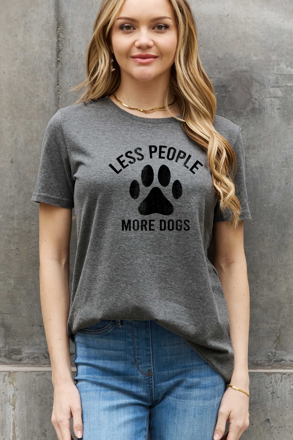 Full Size LESS PEOPLE MORE DOGS Graphic Cotton Tee