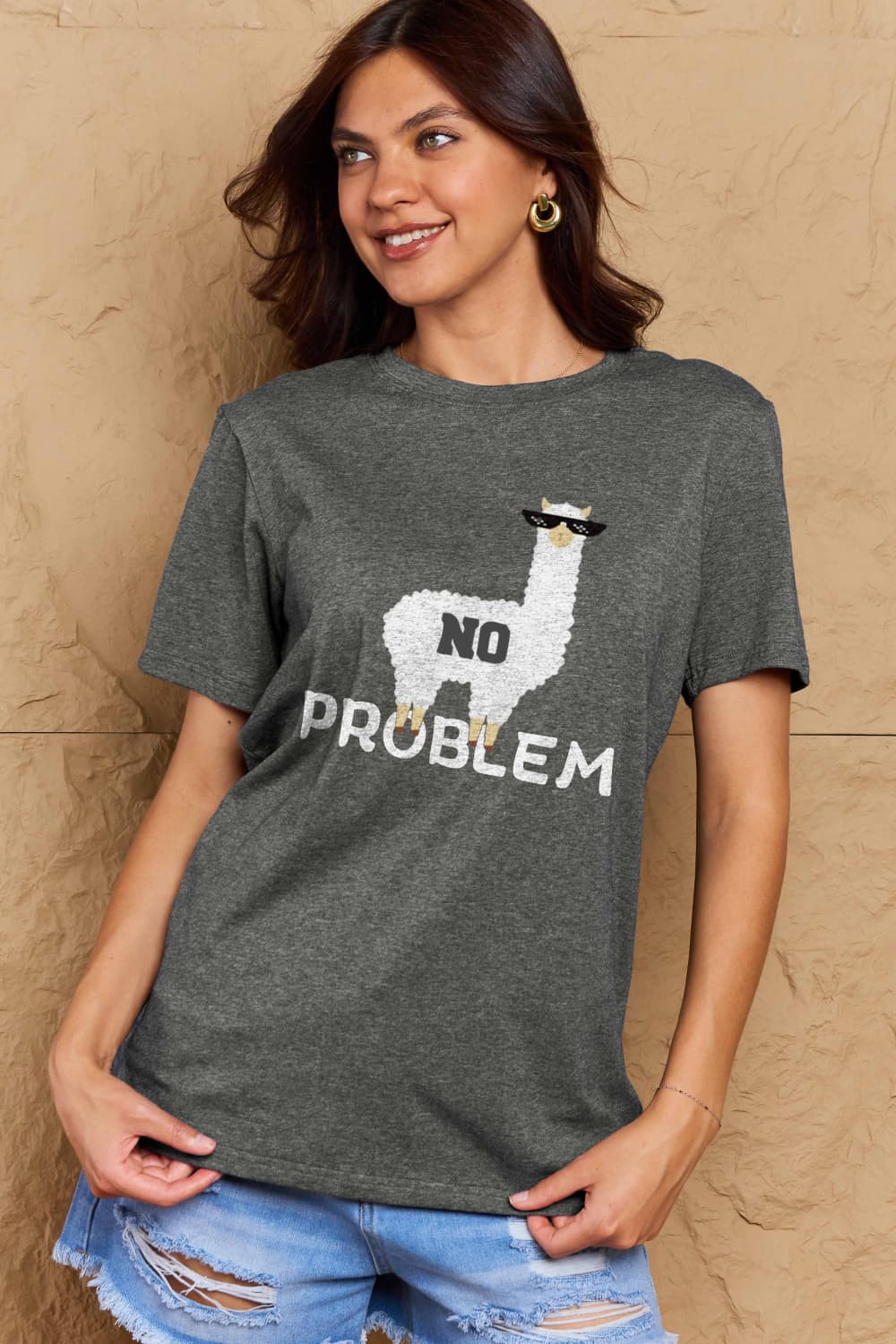 Trendsi Charcoal / S Simply Love Full Size NO PROBLEM Graphic Cotton Tee