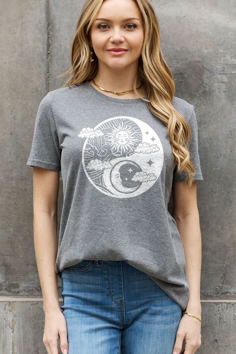 Full Size Sun and Moon Graphic Cotton Tee