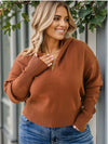 Trendsi Chestnut / 1X Plus Size Collared Neck Zip-Up Long Sleeve Sweater