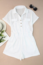 Trendsi Collared Short Sleeve Romper with Pockets