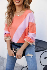 Trendsi Color Block Ribbed Round Neck Sweater