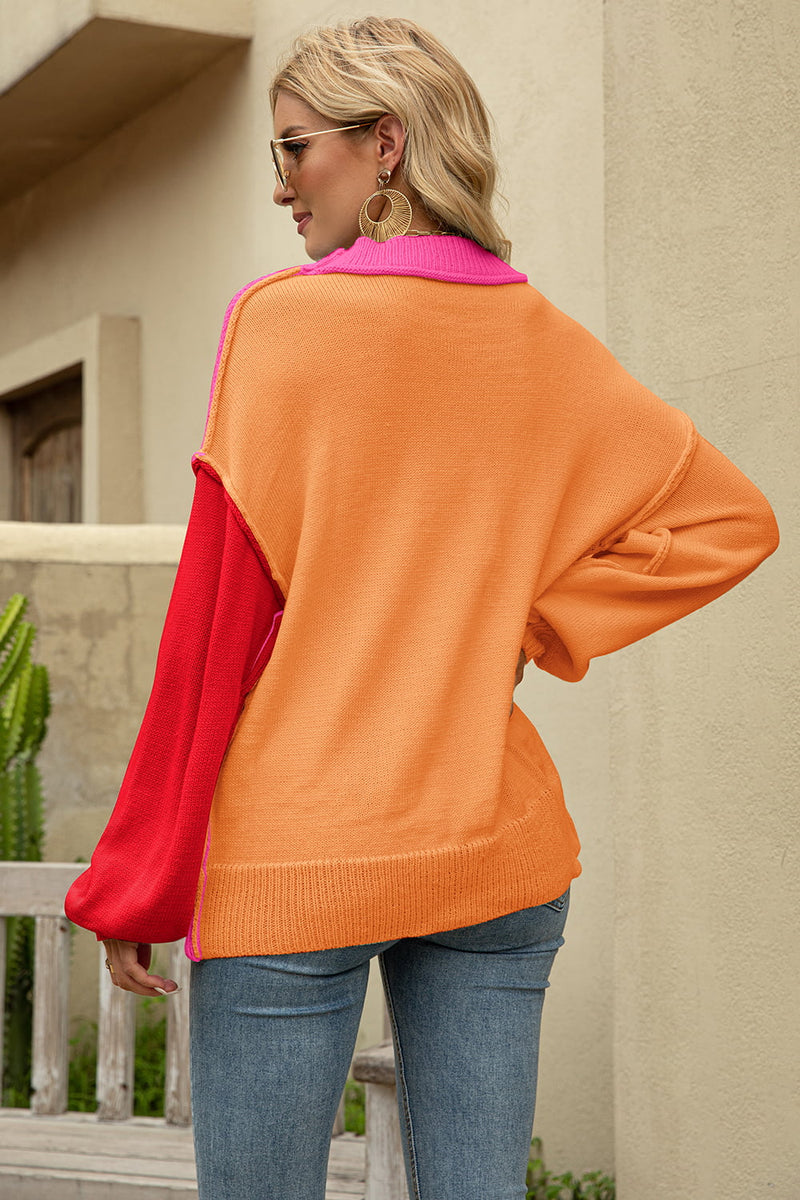 Trendsi Color Block Round Neck Dropped Shoulder Sweater