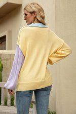 Trendsi Color Block Round Neck Dropped Shoulder Sweater