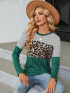 Trendsi Color Block Round Neck Long Sleeve Blouse