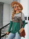 Trendsi Color Block Round Neck Long Sleeve Blouse
