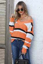 Trendsi Color Block V-Neck Dropped Shoulder Sweater