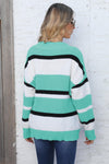 Trendsi Color Block V-Neck Dropped Shoulder Sweater