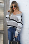 Trendsi Color Block V-Neck Dropped Shoulder Sweater