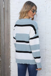 Trendsi Color Block V-Neck Dropped Shoulder Sweater