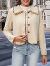 Trendsi Cream / S Collared Neck Button-Down Long Sleeve Jacket