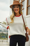 Trendsi Cream / S Round Neck Long Sleeve Waffle-Knit Sweater