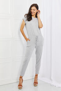 Comfy Days Full Size Boat Neck Jumpsuit in Grey