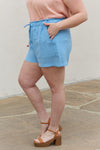 Trendsi Culture Code Full Size High Waisted Paper bag Shorts in Blue Bell