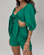 Trendsi Cutout Puff Sleeve Top and Shorts Set